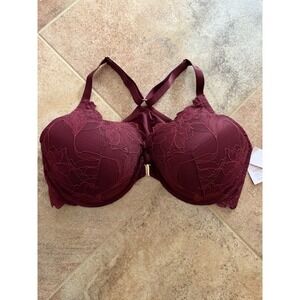 Women's Auden Berry Red Lace Push Up Front Close Plunge Bra Size 44DD NWT